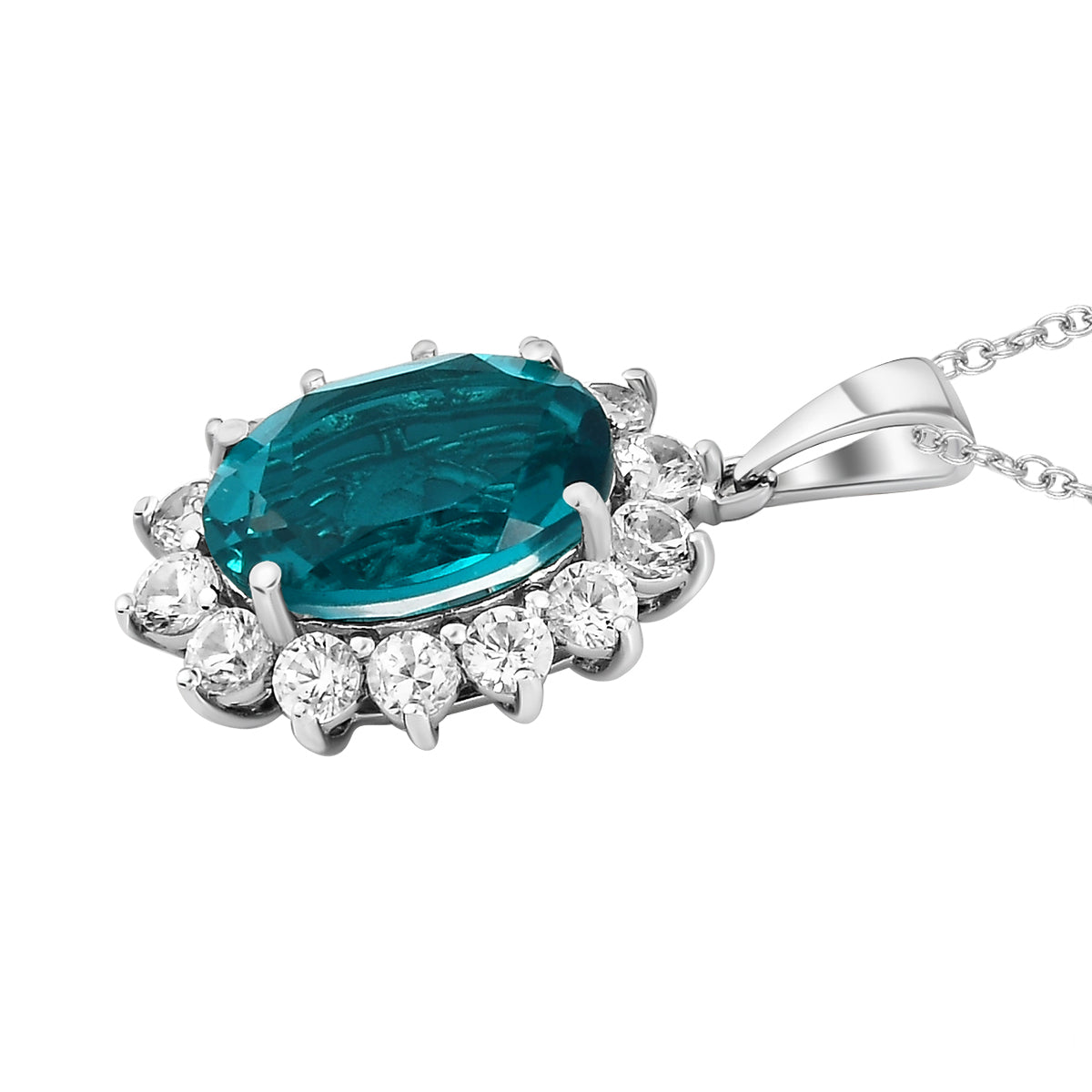 Capri-Blau Triplette Quarz und weißer Zirkon-Anhänger mit Kette, ca. 8.92 ct
