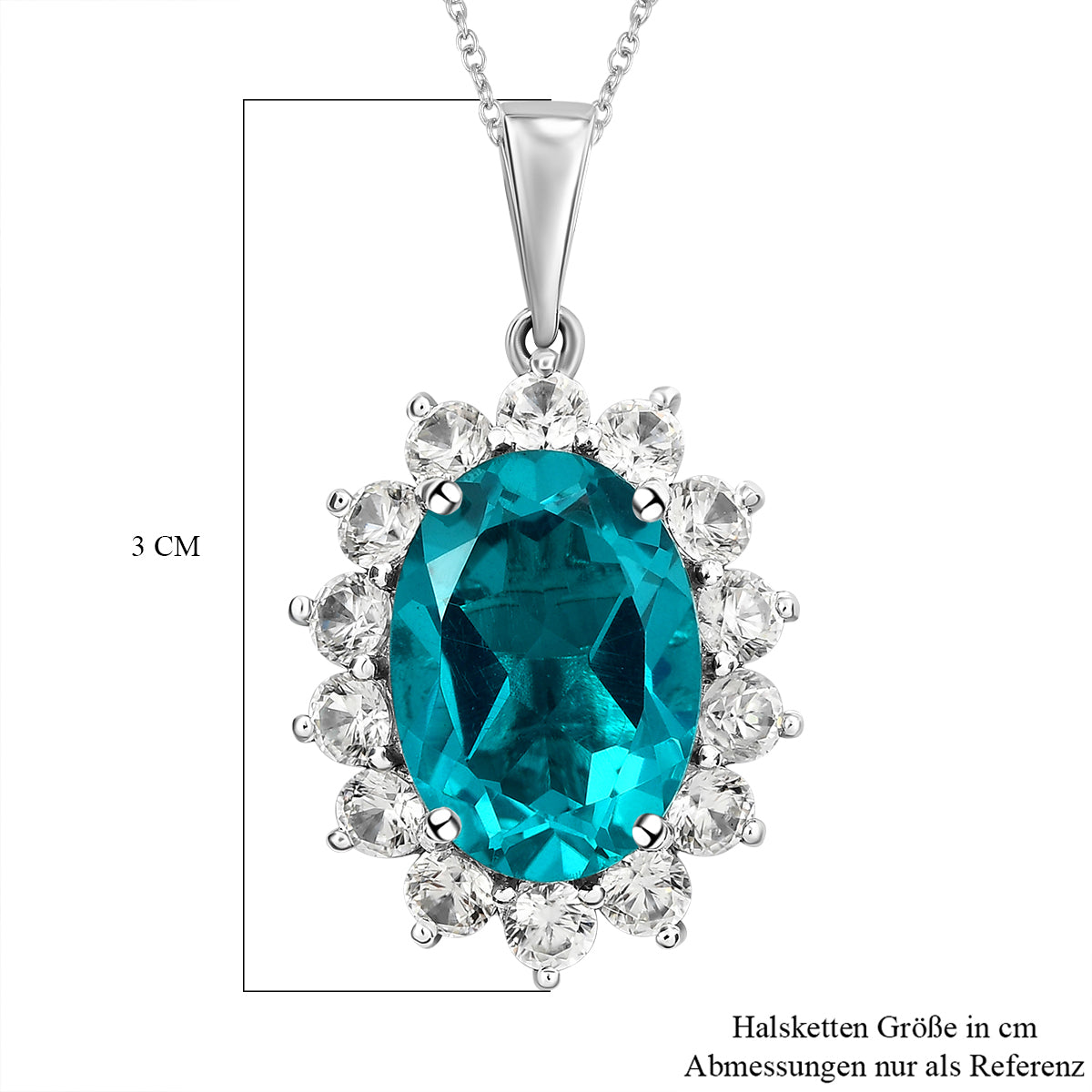 Capri-Blau Triplette Quarz und weißer Zirkon-Anhänger mit Kette, ca. 8.92 ct