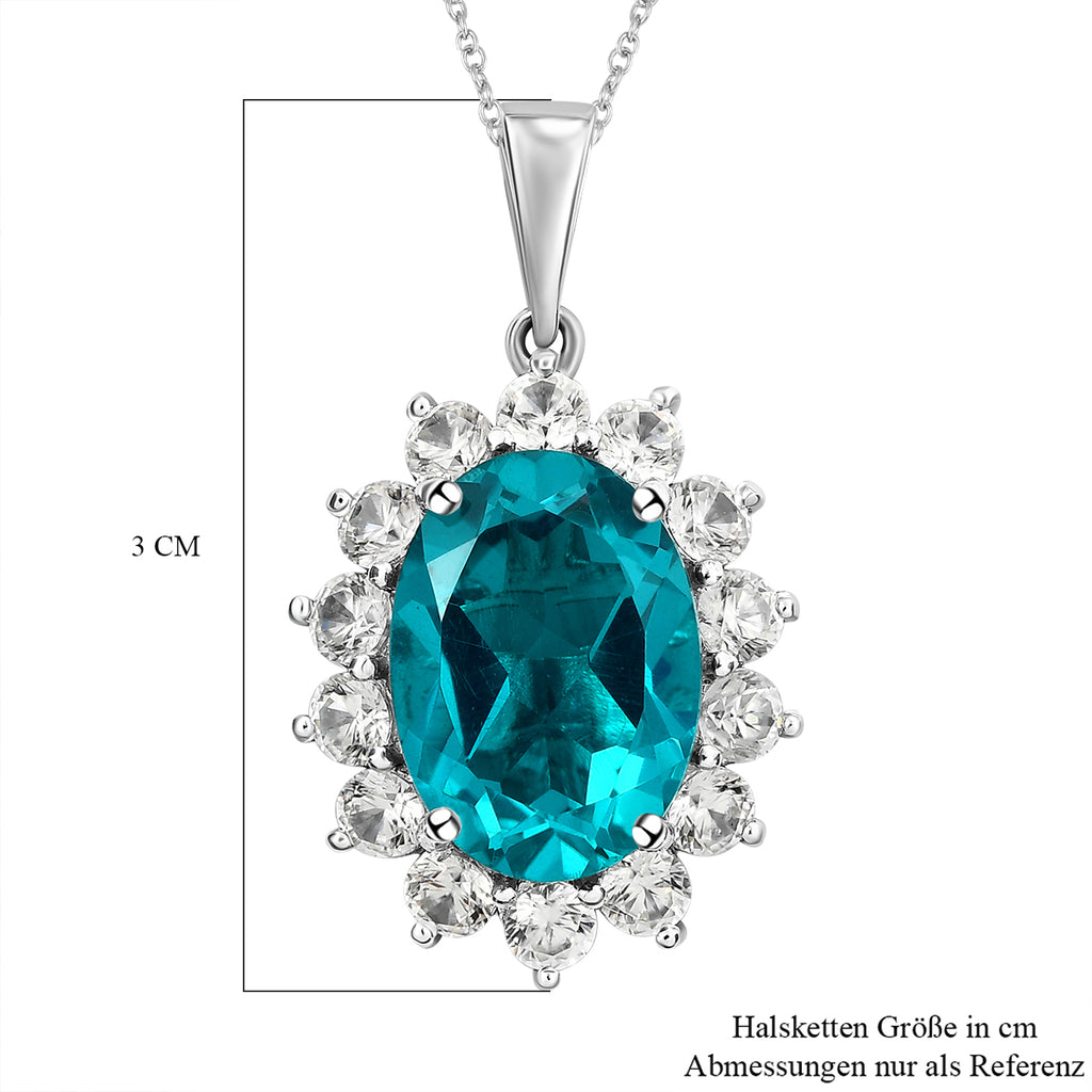 Capri-Blau Triplette Quarz und weißer Zirkon-Anhänger mit Kette, ca. 8.92 ct