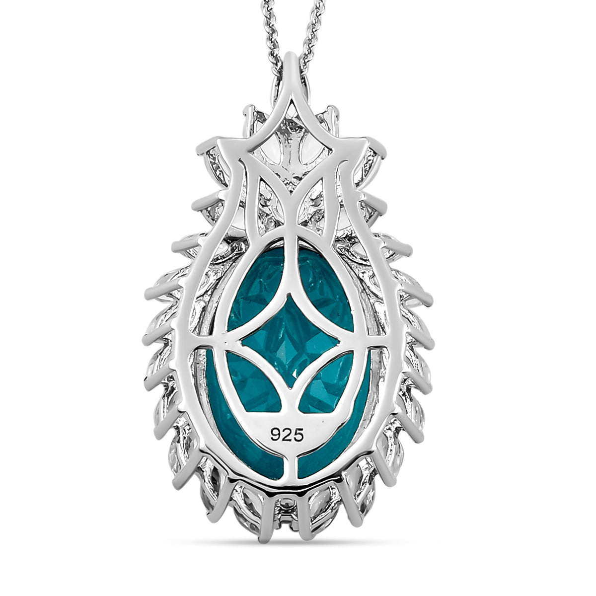 Capri-Blau Quartz und weißer Topas-Anhänger mit Kette, 925 Silber platiniert ca. 16.33 ct