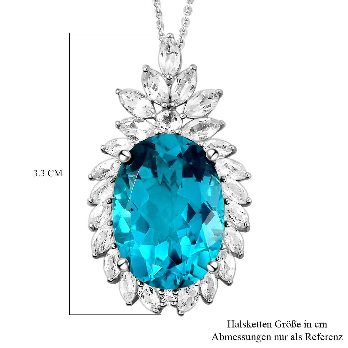 Capri-Blau Quartz und weißer Topas-Anhänger mit Kette, 925 Silber platiniert ca. 16.33 ct