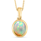 Natürlicher, äthiopischer Opal-Anhänger mit Kette, 925 Silber Gelbgold Vermeil ca. 2.88 ct