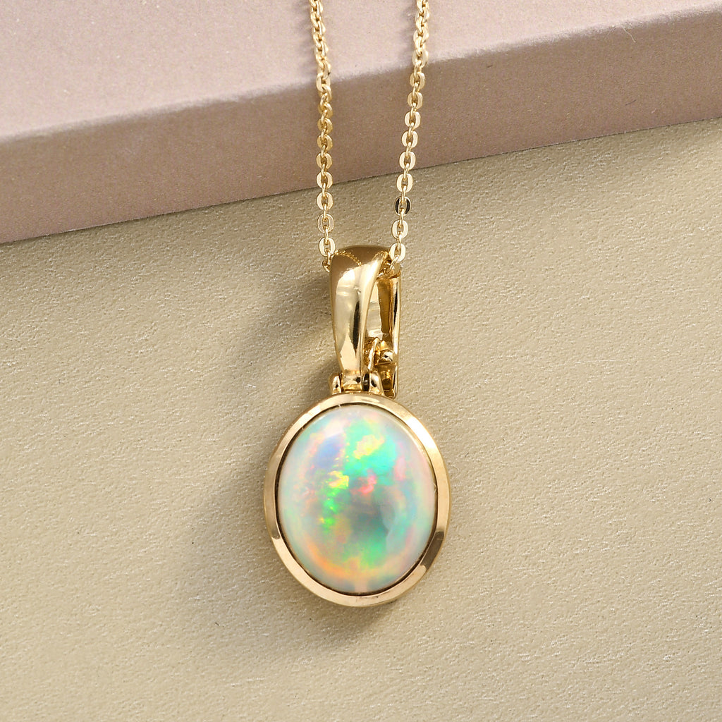Natürlicher, äthiopischer Opal-Anhänger mit Kette, 925 Silber Gelbgold Vermeil ca. 2.88 ct