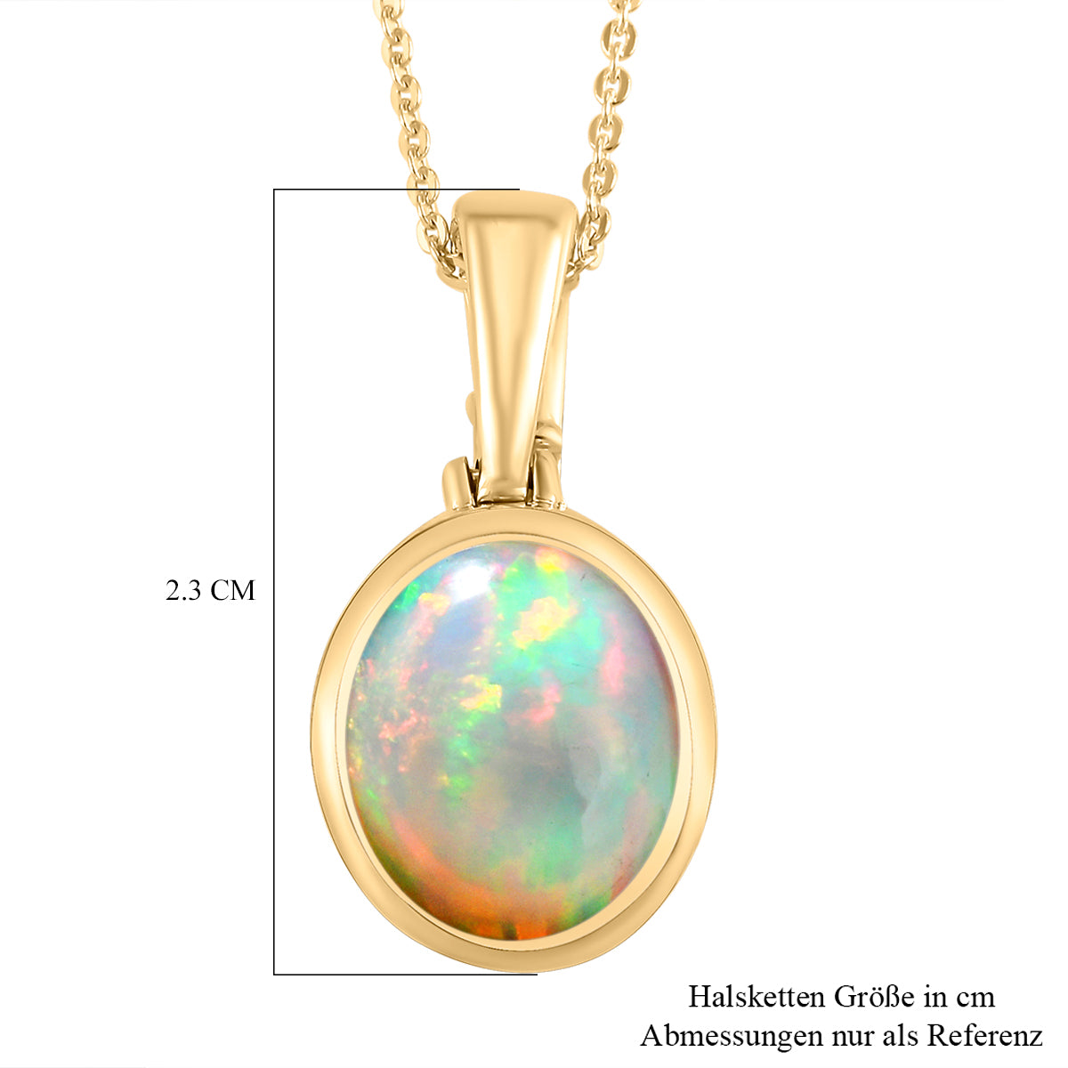 Natürlicher, äthiopischer Opal-Anhänger mit Kette, 925 Silber Gelbgold Vermeil ca. 2.88 ct