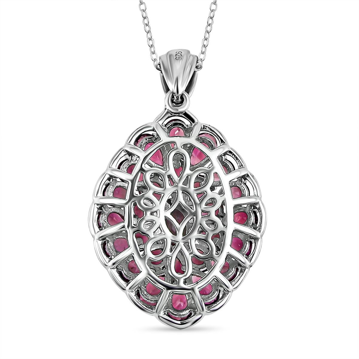 Rhodolith Granat Anhänger mit Kette, ca. 50 cm, 925 Silber platiniert ca. 5,62 ct