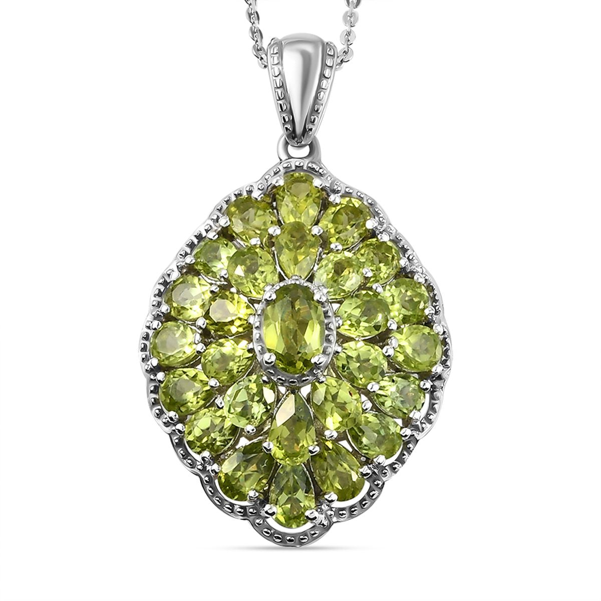 Natürlicher Peridot Anhänger mit Kette, ca. 50 cm, 925 Silber platiniert, ca. 5.93 ct