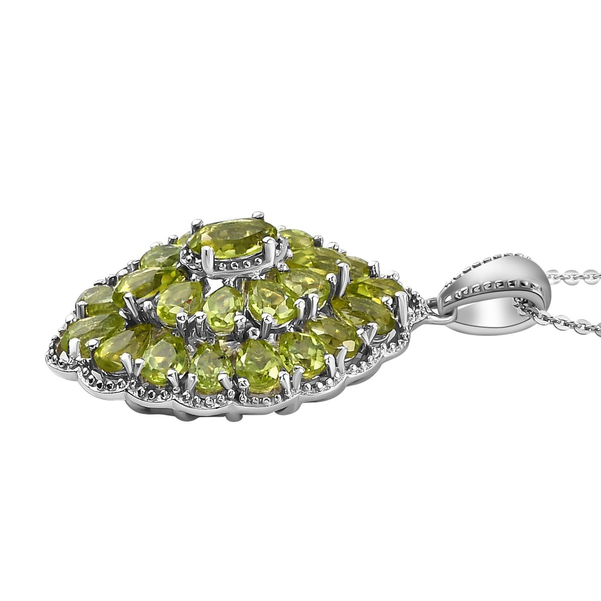 Natürlicher Peridot Anhänger mit Kette, ca. 50 cm, 925 Silber platiniert, ca. 5.93 ct
