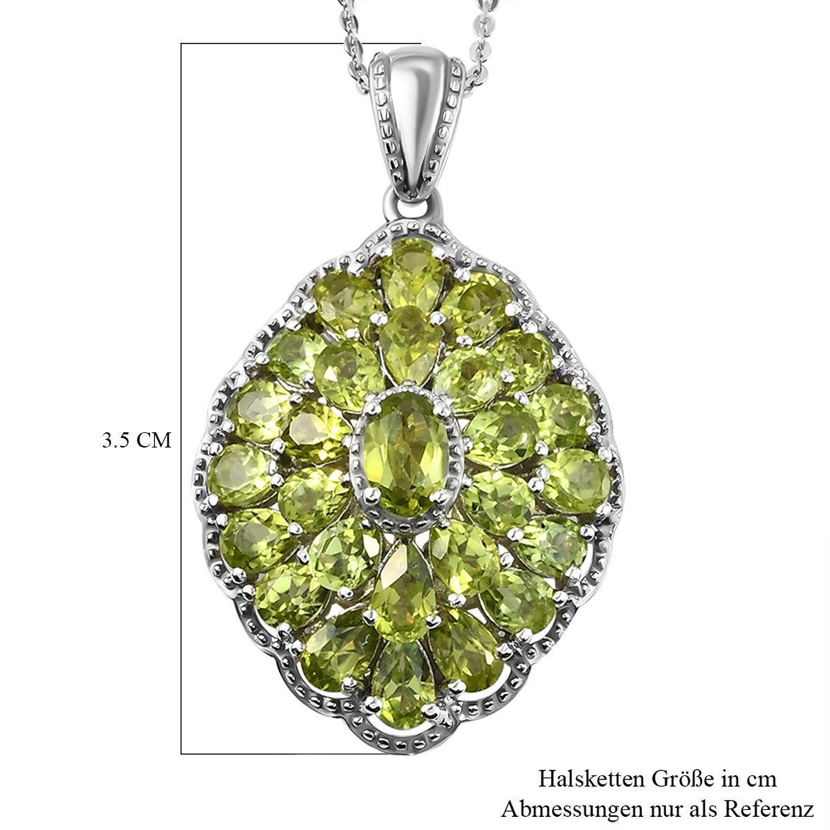 Natürlicher Peridot Anhänger mit Kette, ca. 50 cm, 925 Silber platiniert, ca. 5.93 ct