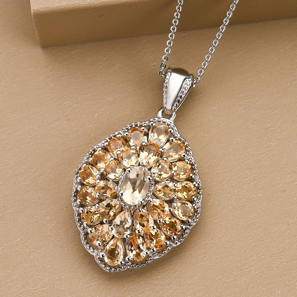 Citrin Anhänger mit Kette, ca. 50 cm, 925 Silber platiniert, ca. 5.07 ct