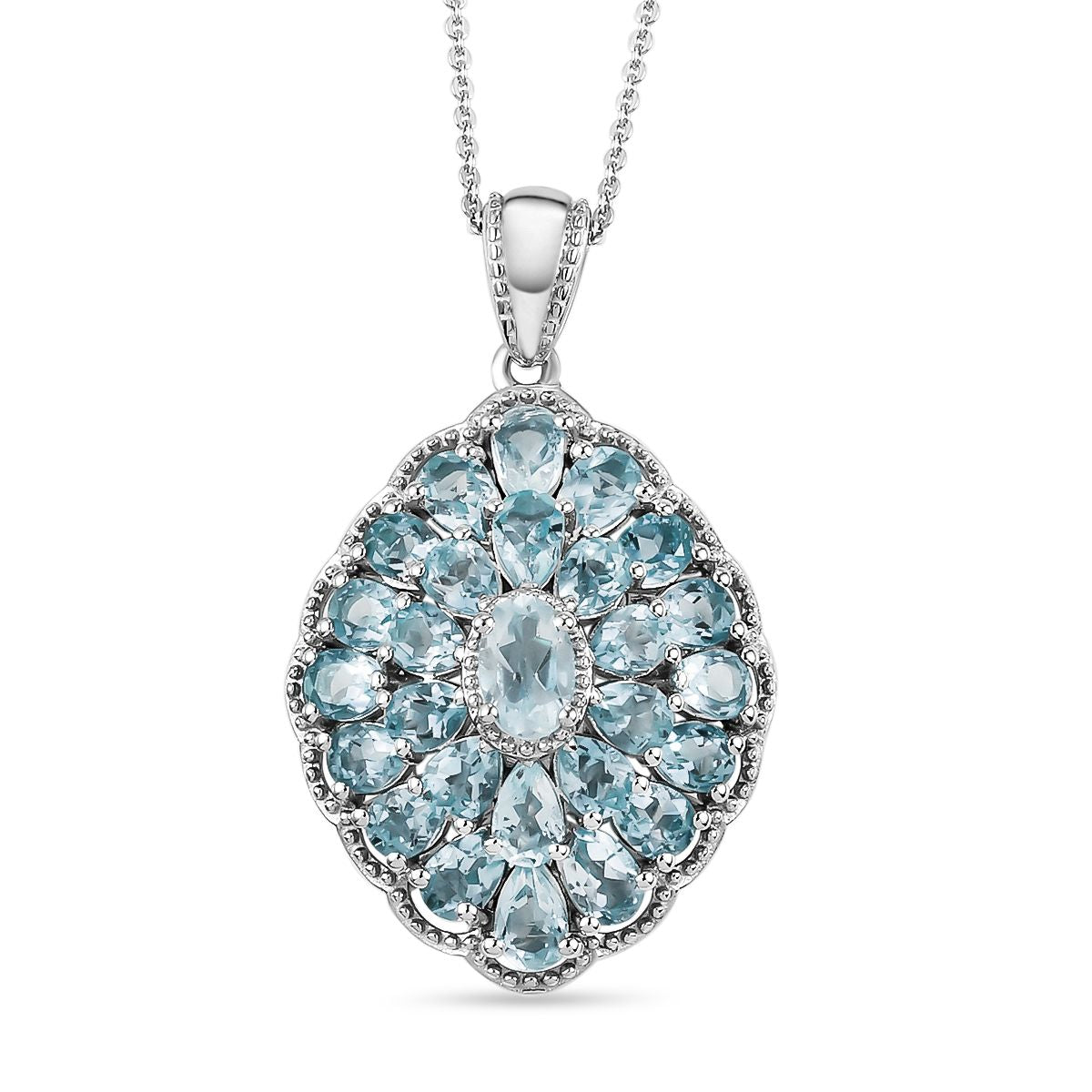 Himmelblauer Topas Anhänger mit Kette, ca. 50 cm, 925 Silber platiniert, ca. 6.14 ct