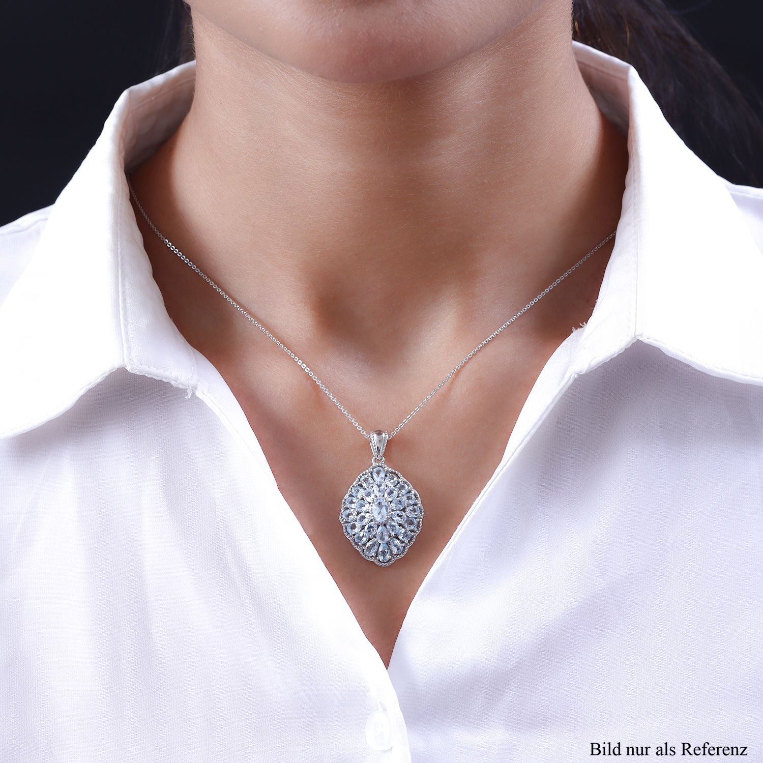 Himmelblauer Topas Anhänger mit Kette, ca. 50 cm, 925 Silber platiniert, ca. 6.14 ct