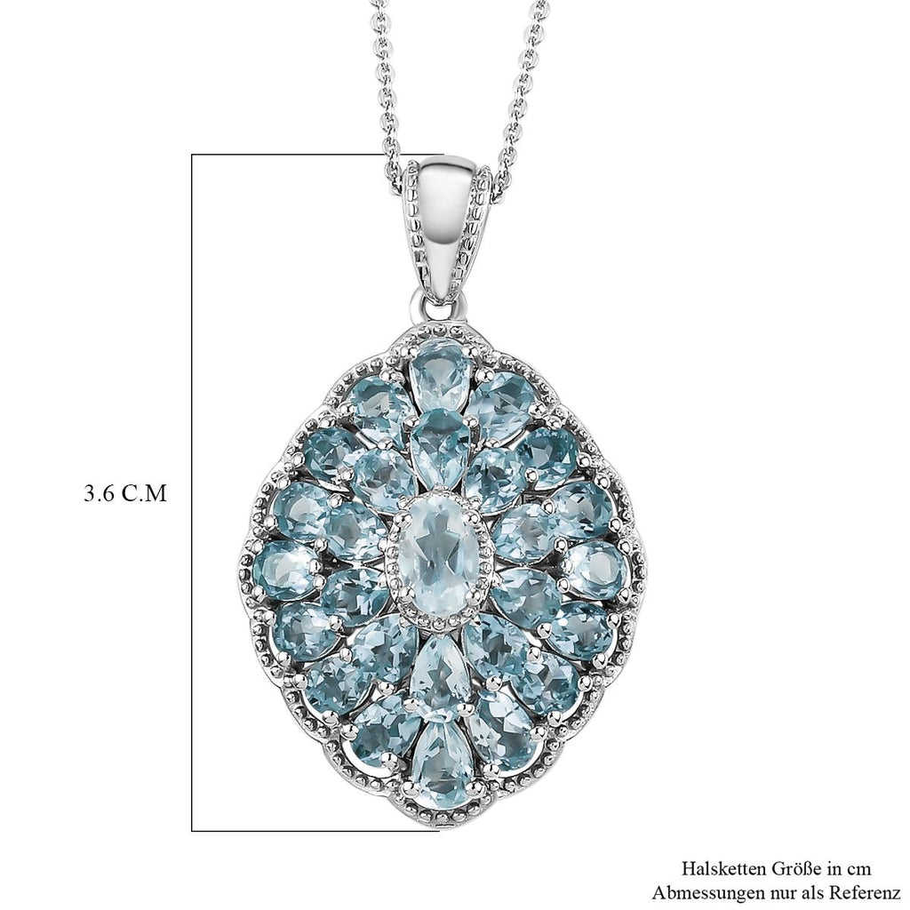 Himmelblauer Topas Anhänger mit Kette, ca. 50 cm, 925 Silber platiniert, ca. 6.14 ct