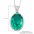 Smaragd-Triplett-Quarz und weißer Zirkon-Anhänger mit Kette, 925 Silber platiniert ca. 34,29 ct
