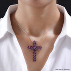 Rhodolith Granat Kreuz-Anhänger, 925 Silber platiniert ca. 9.96 ct