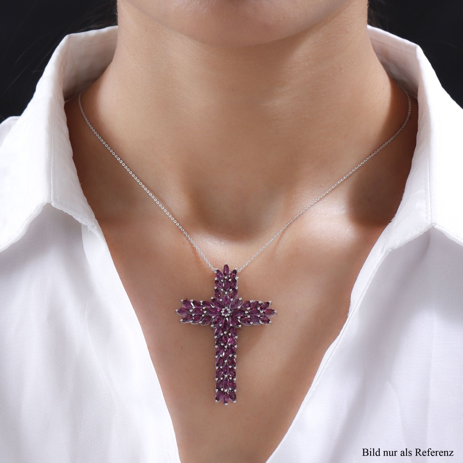 Rhodolith Granat Kreuz-Anhänger, 925 Silber platiniert ca. 9.96 ct