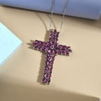 Rhodolith Granat Kreuz-Anhänger, 925 Silber platiniert ca. 9.96 ct