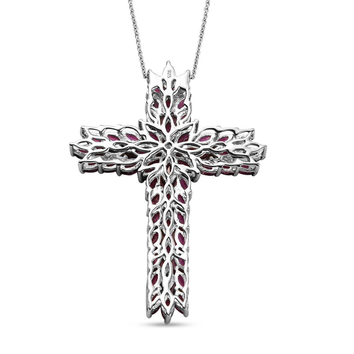 Rhodolith Granat Kreuz-Anhänger, 925 Silber platiniert ca. 9.96 ct