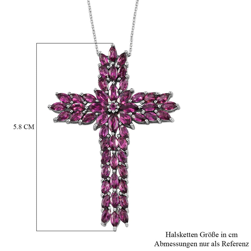 Rhodolith Granat Kreuz-Anhänger, 925 Silber platiniert ca. 9.96 ct