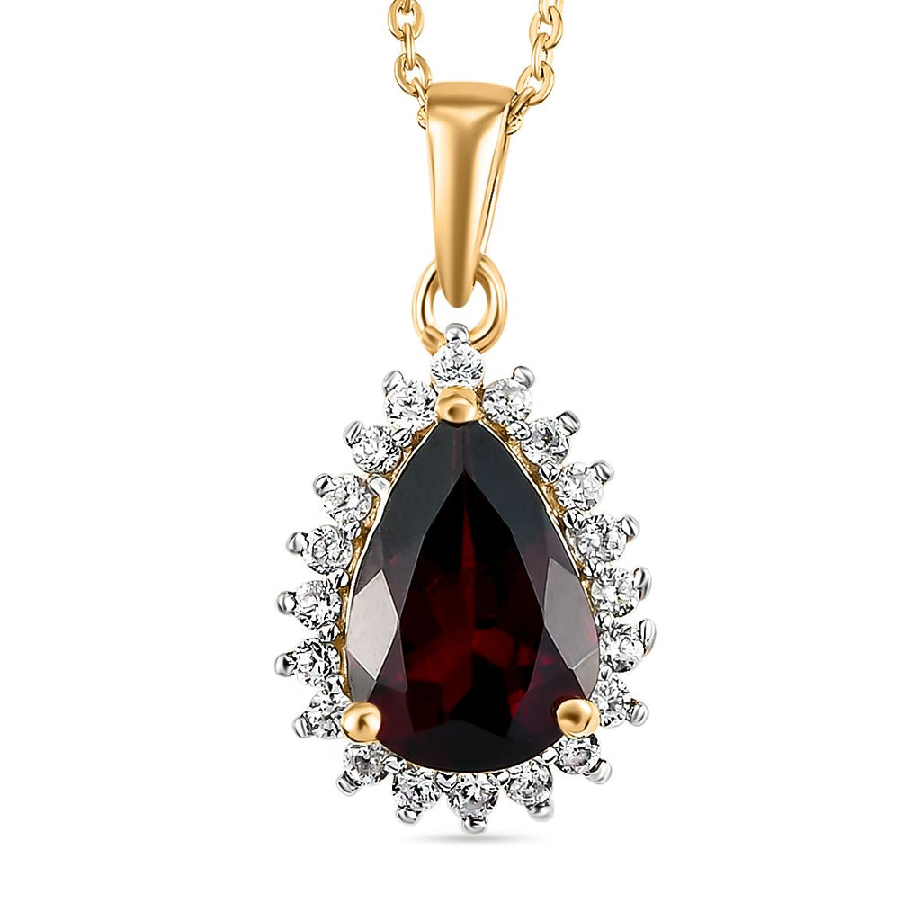 Rhodolith Granat und weißer Zirkon-Anhänger mit Kette, 925 Silber vergoldet ca. 2.43 ct