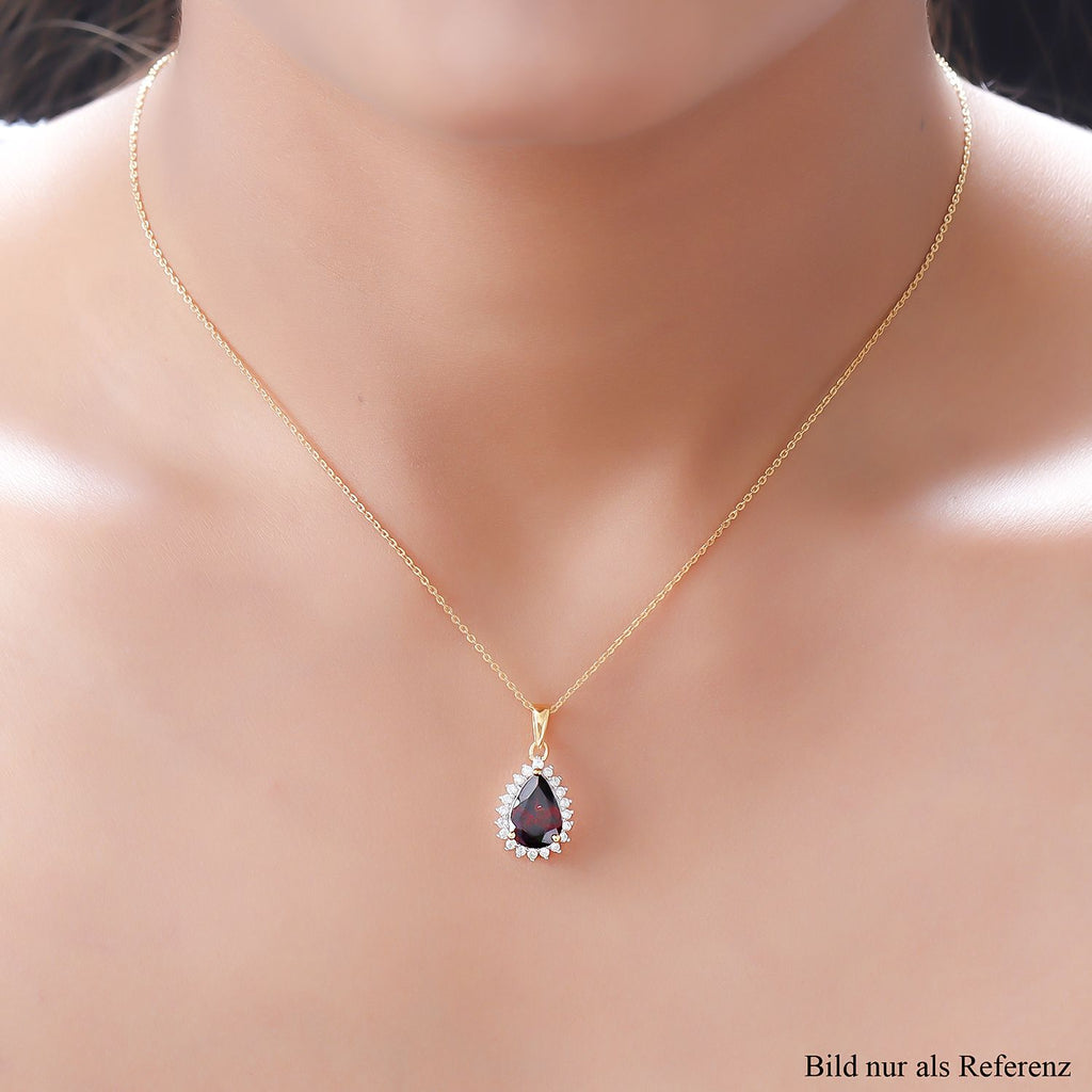 Rhodolith Granat und weißer Zirkon-Anhänger mit Kette, 925 Silber vergoldet ca. 2.43 ct