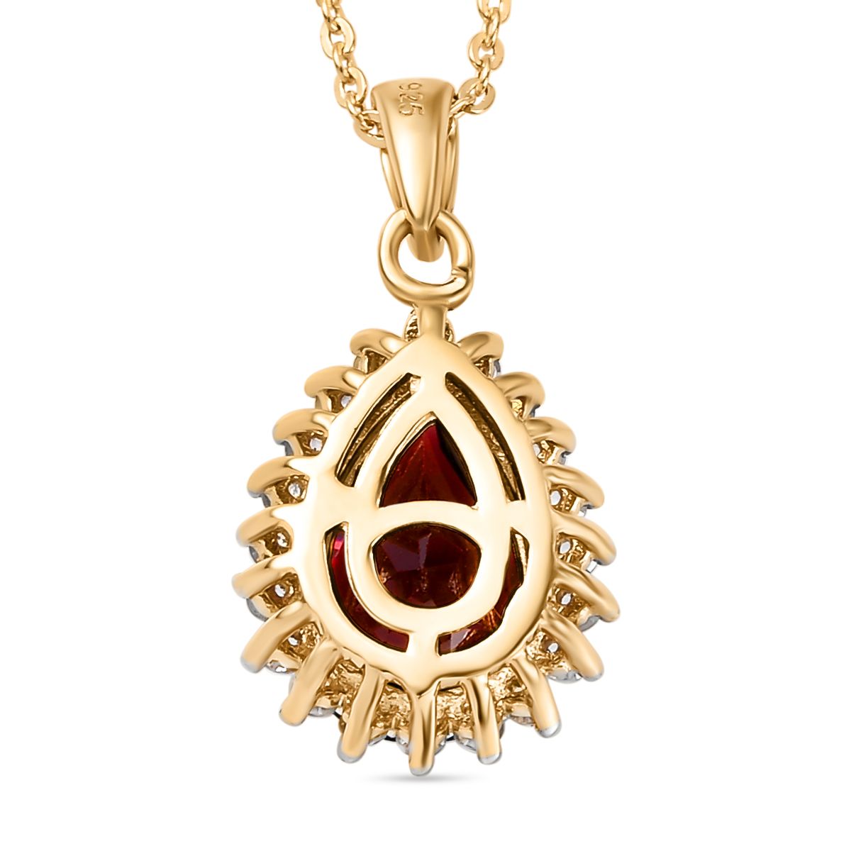 Rhodolith Granat und weißer Zirkon-Anhänger mit Kette, 925 Silber vergoldet ca. 2.43 ct