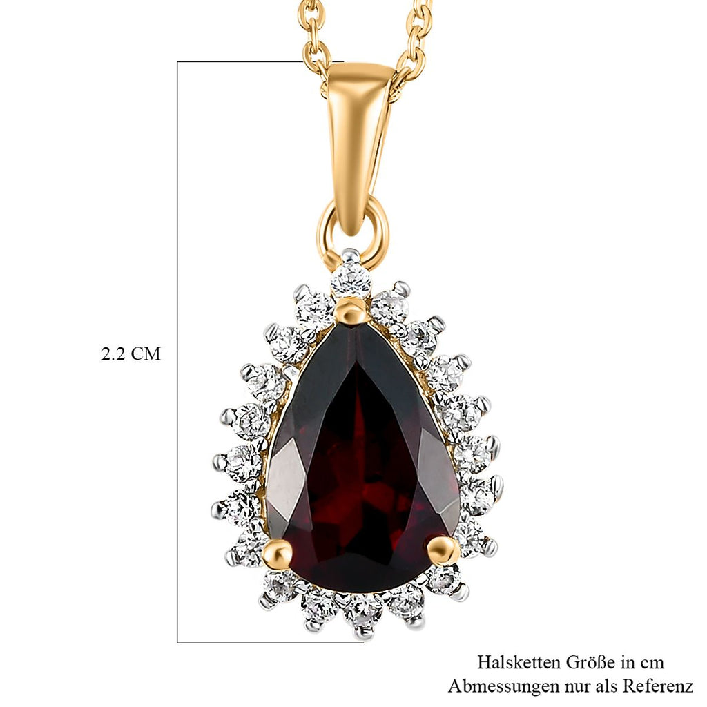 Rhodolith Granat und weißer Zirkon-Anhänger mit Kette, 925 Silber vergoldet ca. 2.43 ct