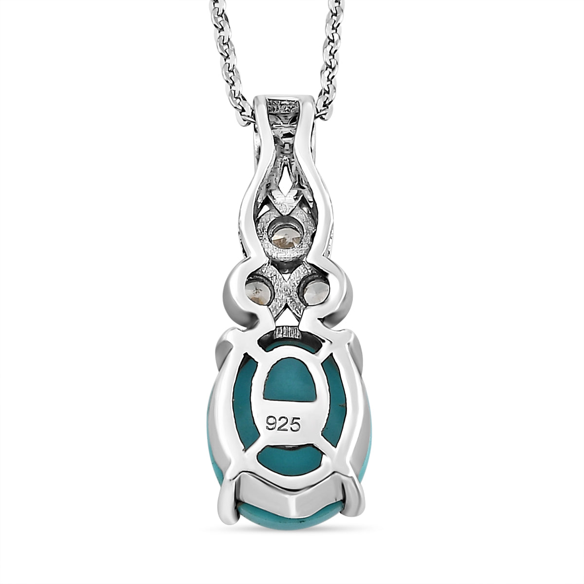 Amerikanischer, natürlicher Sleeping Beauty Türkis und weißer Zirkon-Anhänger mit Kette, 925 Silber platiniert ca. 2.34 ct