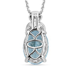 Himmelblauer Topas und weißer Zirkon-Anhänger mit Kette, ca. 50 cm, 925 Silber platiniert ca. 7.39 ct