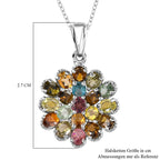 Natürlicher mehrfarbiger Turmalin Anhänger mit Kette, 925 Silber platiniert, ca. 3.17 ct
