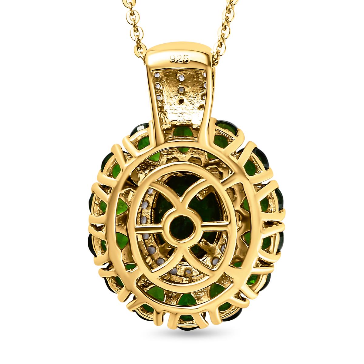 Natürlicher Chromdiopsid-Anhänger mit Kette, 925 Silber Gelbgold Vermeil ca. 4.55 ct