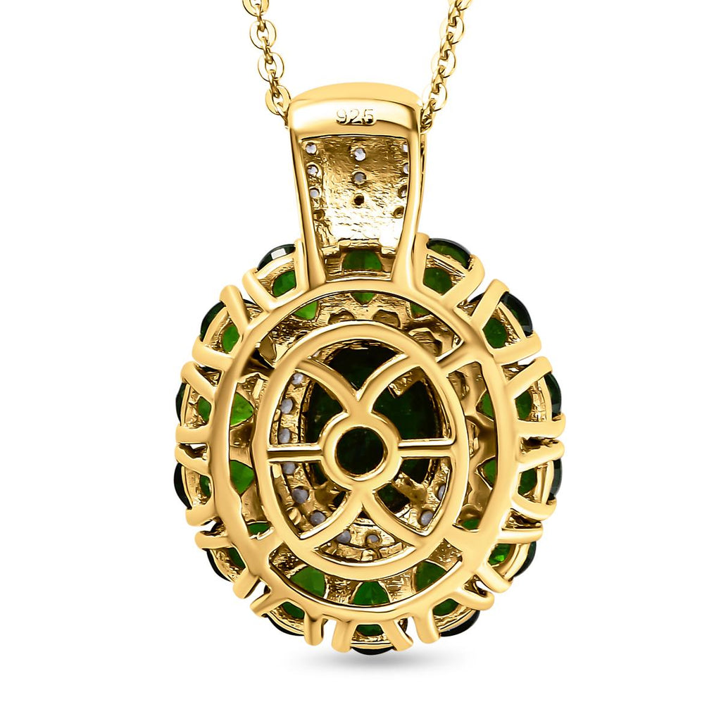 Natürlicher Chromdiopsid-Anhänger mit Kette, 925 Silber Gelbgold Vermeil ca. 4.55 ct