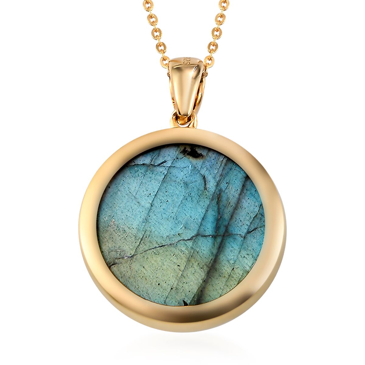 Labradorit-Anhänger mit Kette, 925 Silber Gelbgold Vermeil ca. 21.89 ct
