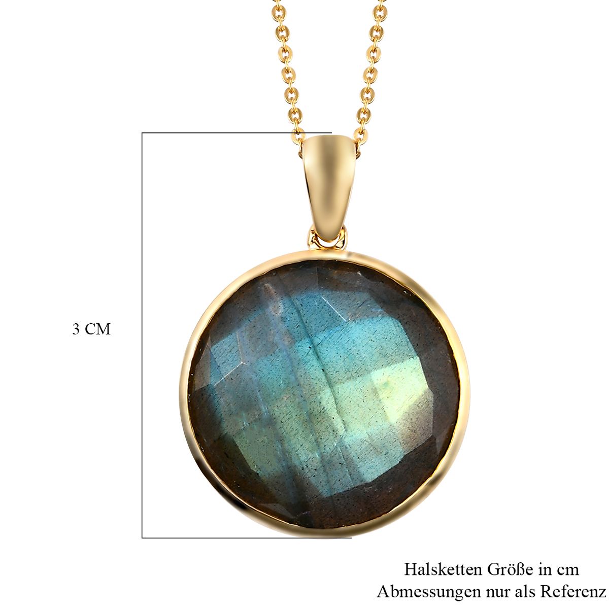 Labradorit-Anhänger mit Kette, 925 Silber Gelbgold Vermeil ca. 21.89 ct