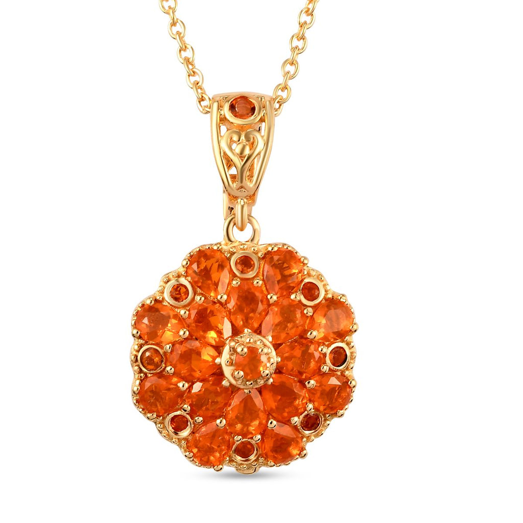 Salamanca Feueropal-Anhänger mit Kette, 925 Silber Gelbgold Vermeil ca. 1.98 ct
