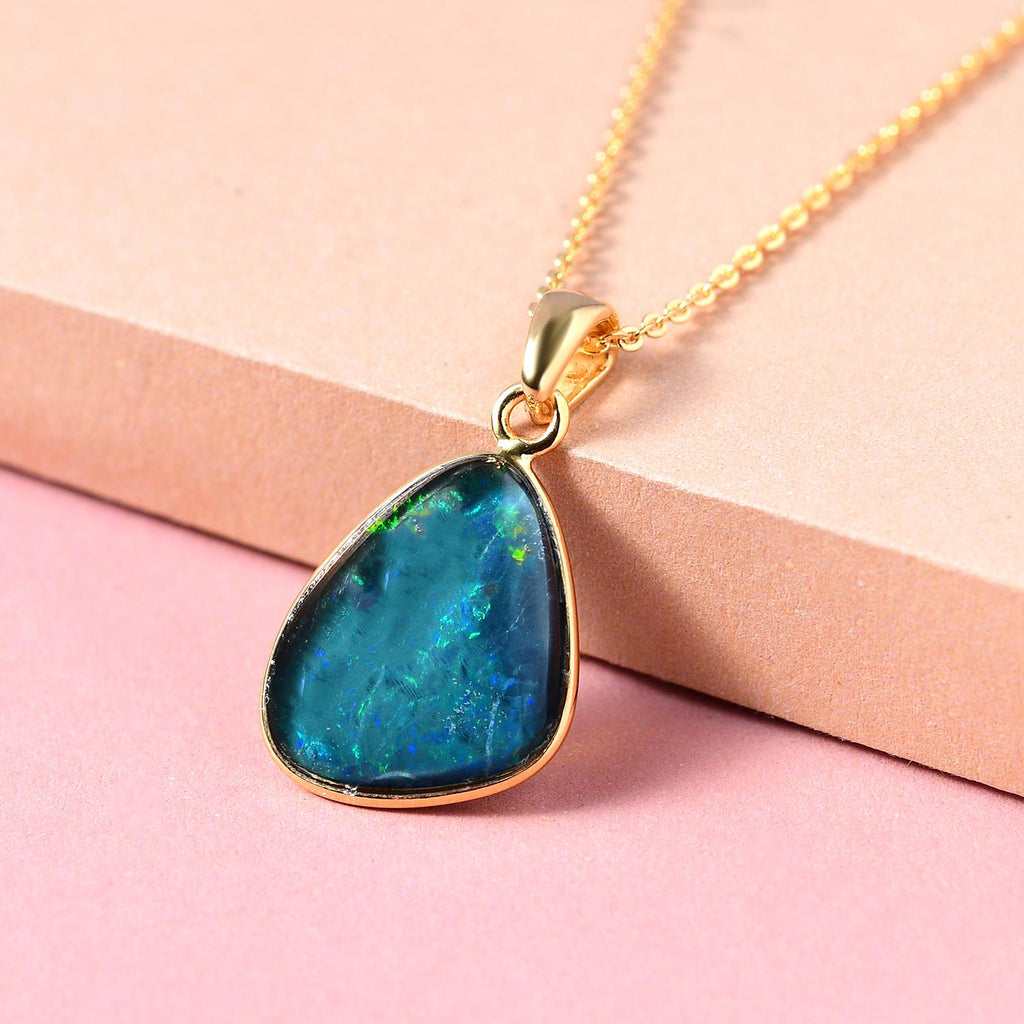 Boulder Opal Triplette-Anhänger mit Kette, 925 Silber vergoldet ca. 4.03 ct