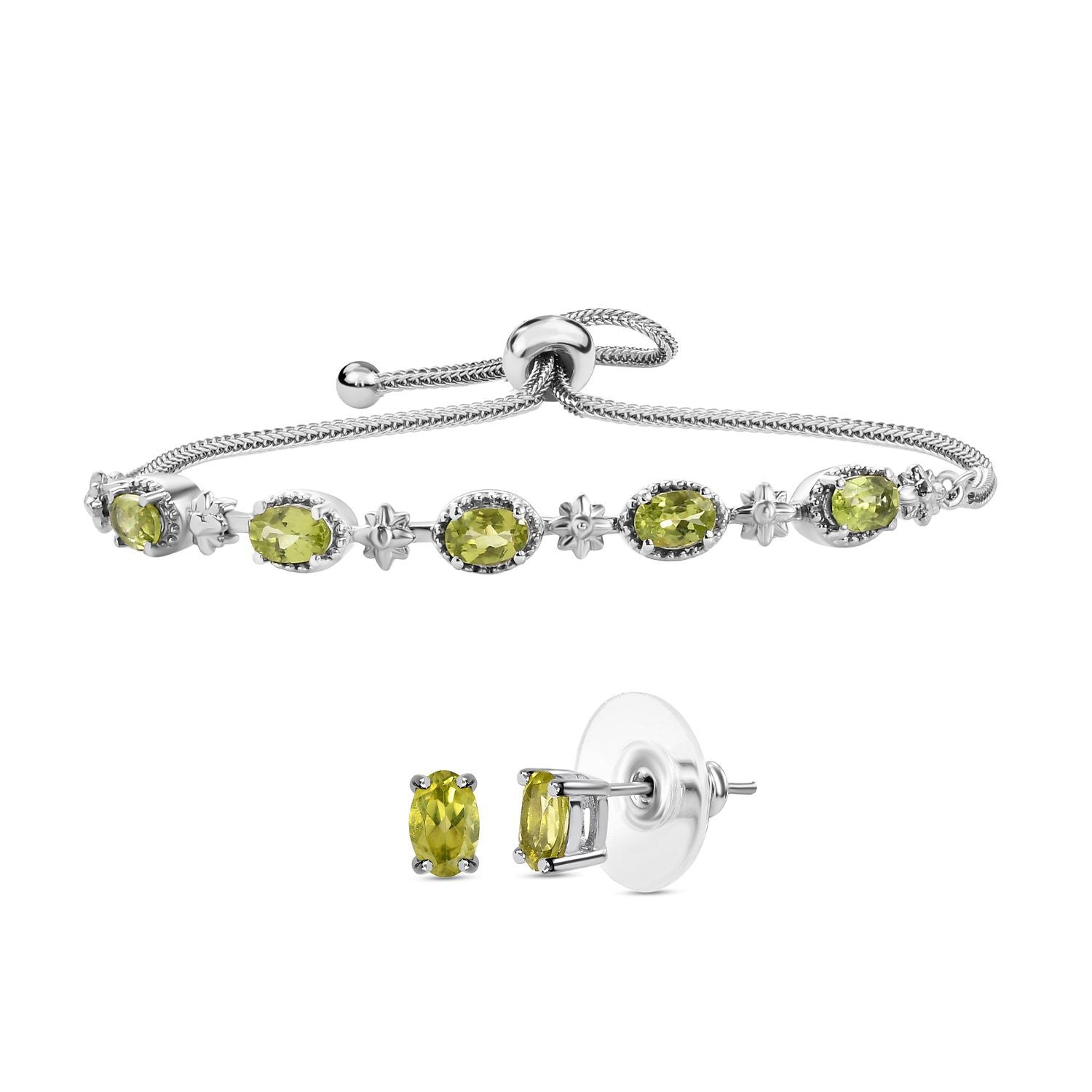 2er Set, natürliche Peridot Ohrringe und Armband, Edelstahl, ca. 3.60 ct