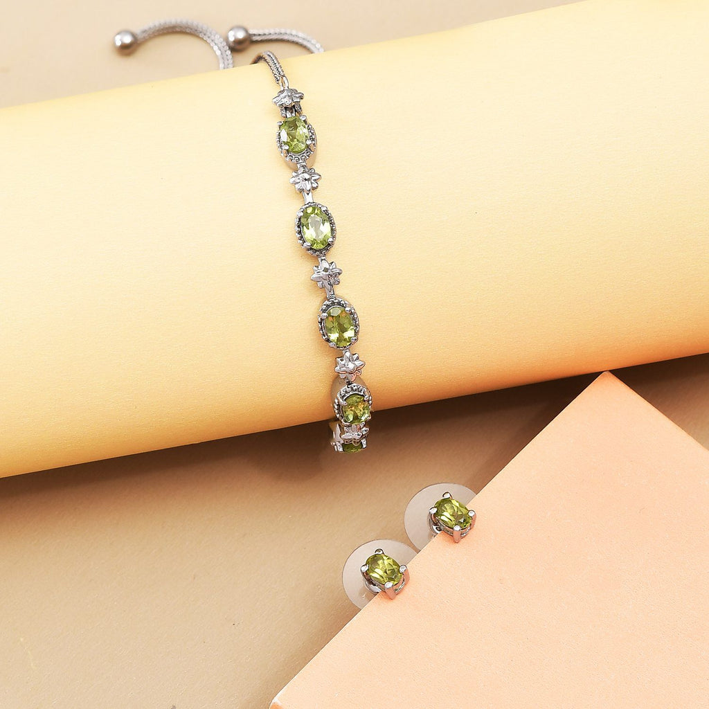 2er Set, natürliche Peridot Ohrringe und Armband, Edelstahl, ca. 3.60 ct