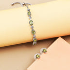 2er Set, natürliche Peridot Ohrringe und Armband, Edelstahl, ca. 3.60 ct