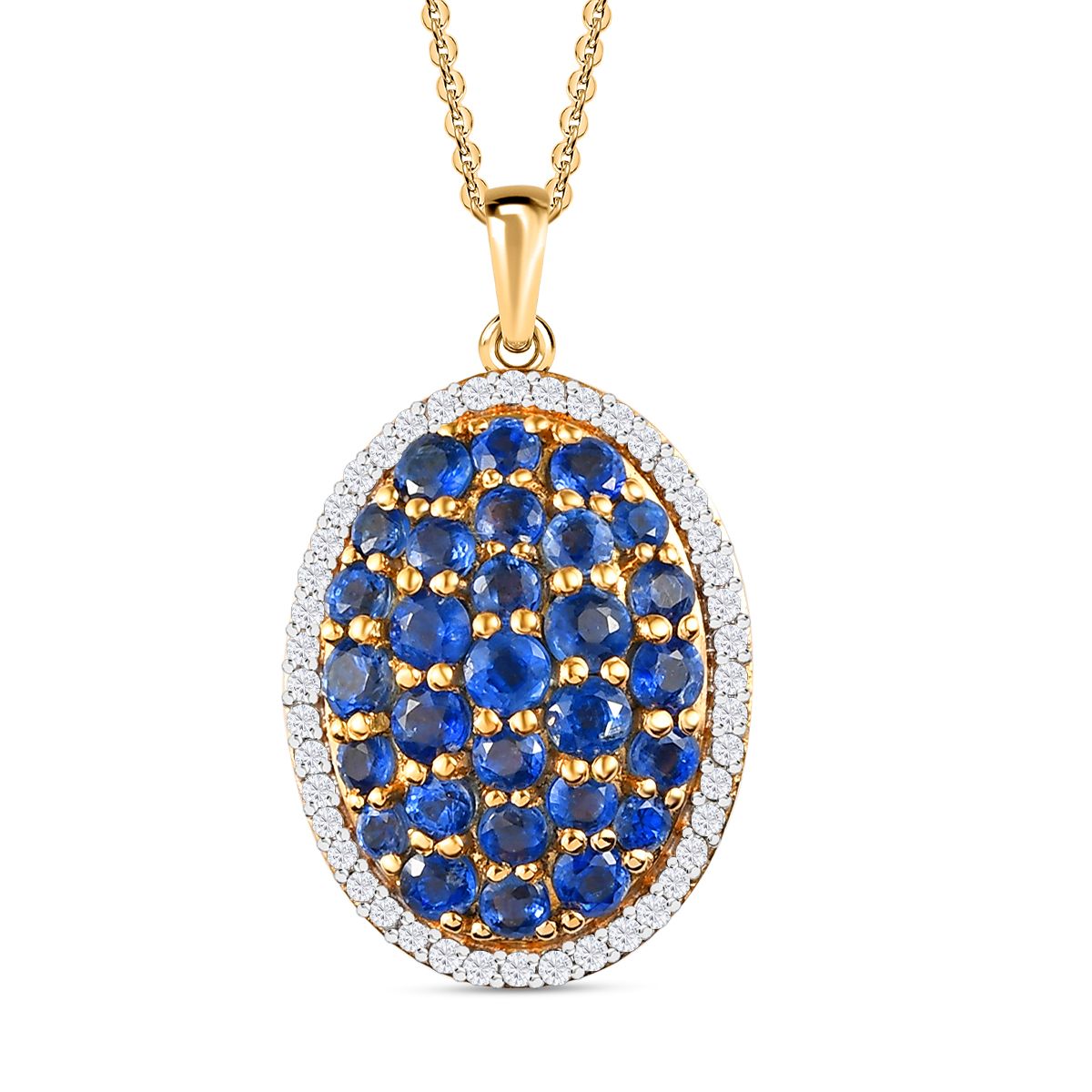 Kaschmir Kyanit-Anhänger mit Kette, 925 Silber Gelbgold Vermeil ca. 3,72 ct