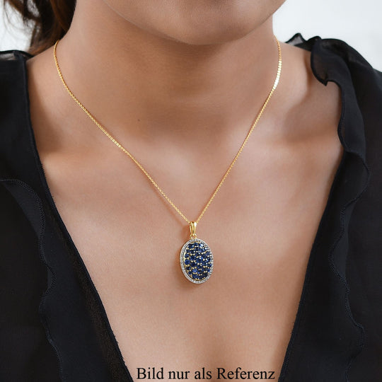 Kaschmir Kyanit-Anhänger mit Kette, 925 Silber Gelbgold Vermeil ca. 3,72 ct