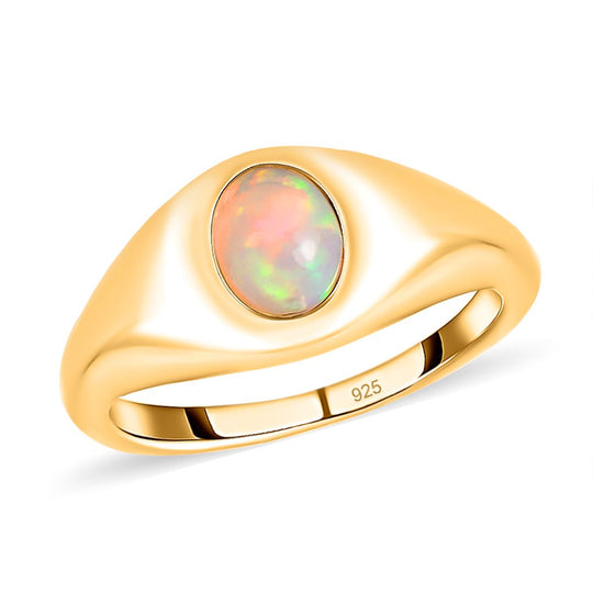 Natürlicher, äthiopischer Welo Opal-Ring und Anhänger, 925 Silber vergoldet ca. 1,15 ct