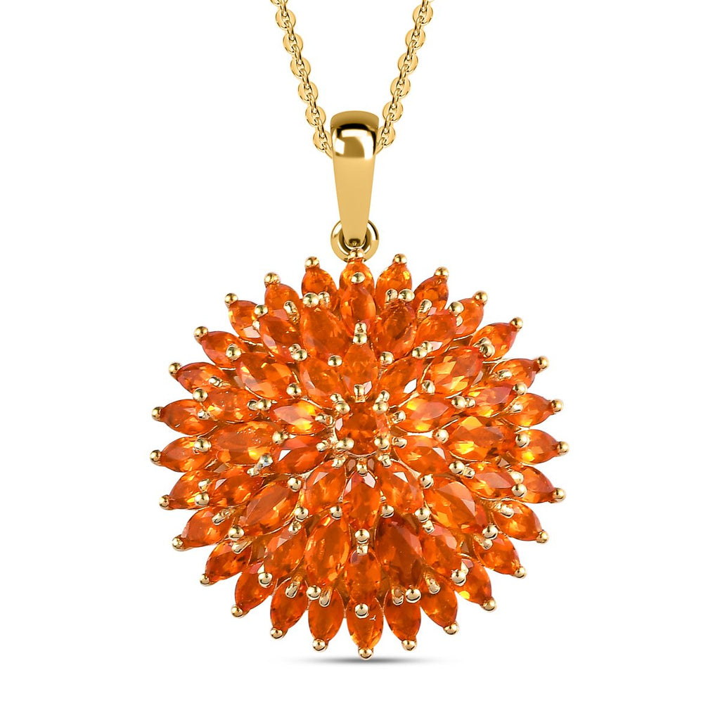 Salamanca Feueropal Anhänger mit Kette, 925 Silber Gelbgold Vermeil ca. 3.67 ct