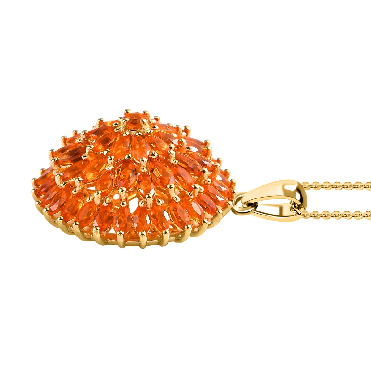 Salamanca Feueropal Anhänger mit Kette, 925 Silber Gelbgold Vermeil ca. 3.67 ct