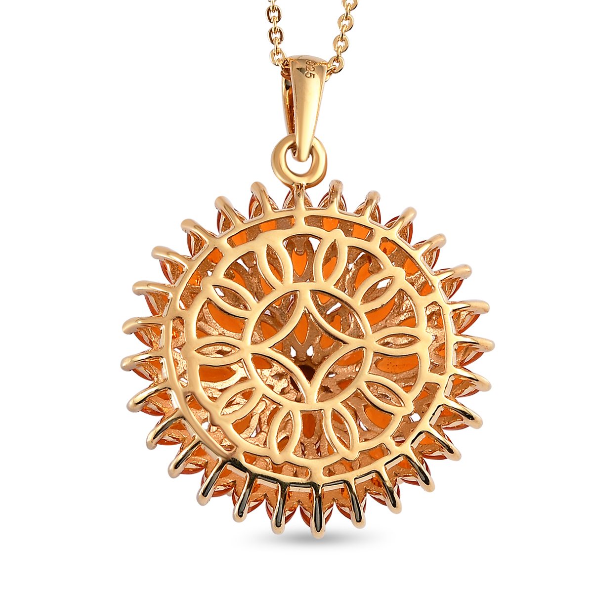 Salamanca Feueropal Anhänger mit Kette, 925 Silber Gelbgold Vermeil ca. 3.67 ct