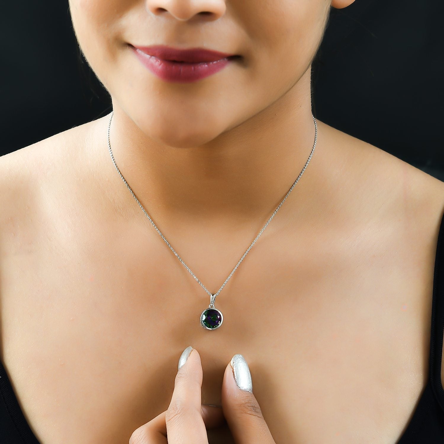 Nordlicht mystischer Topas Anhänger mit Kette, 925 Silber platiniert ca. 4.39 ct