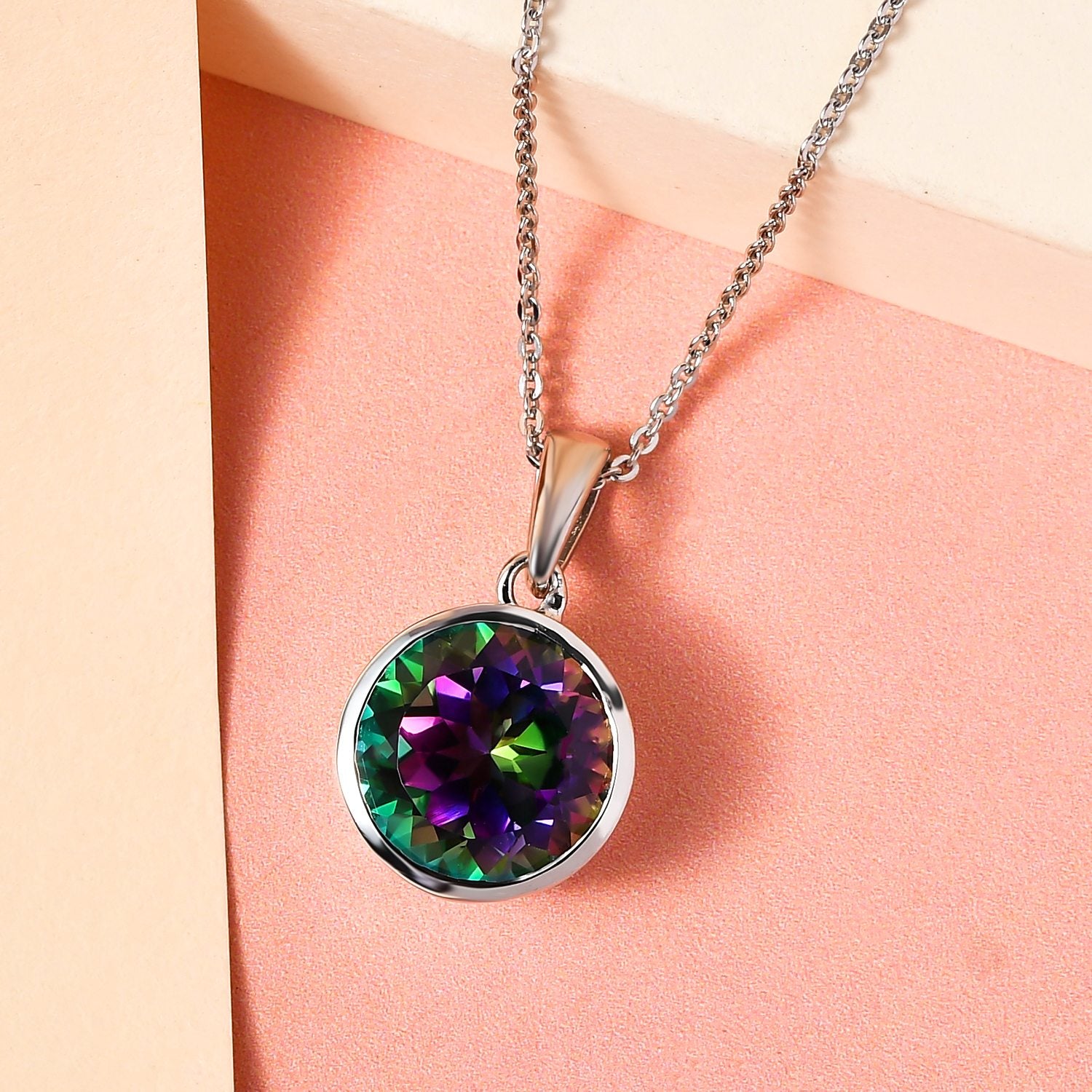 Nordlicht mystischer Topas Anhänger mit Kette, 925 Silber platiniert ca. 4.39 ct