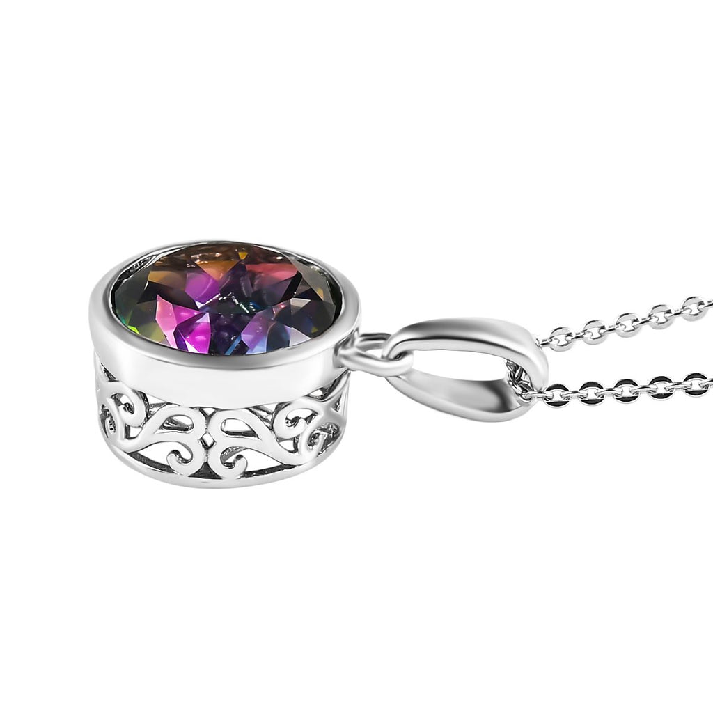 Nordlicht mystischer Topas Anhänger mit Kette, 925 Silber platiniert ca. 4.39 ct