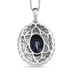 Diffundierter blauer Saphir und weißer Zirkon-Anhänger mit Kette, 925 Silber platiniert ca. 7.45 ct