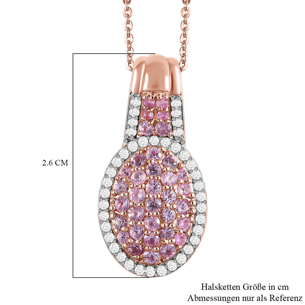 Rosa Saphir Anhänger mit Kette, 925 Silber roségold Vermeil ca. 2.03 ct