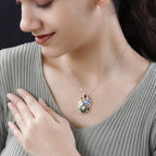 Labradorit und mehrfarbiger Edelstein-Anhänger mit Kette,  925 Silber platiniert ca. 8.05 ct